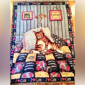 I LOVE CATS Catnap Vintage 100% Cotton Woven Throw Blanket Danbury Mint